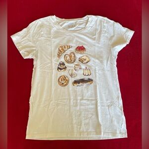 SOLD ✅ J.Crew Collector Tee Women's Short Sleeve Ivory Pastry Print T-Shirt M